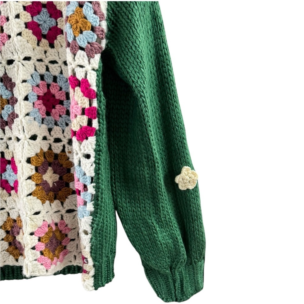 Listicle Granny Square Crochet Cardigan Sweater Green Multicolor Size M - Picture 7 of 11